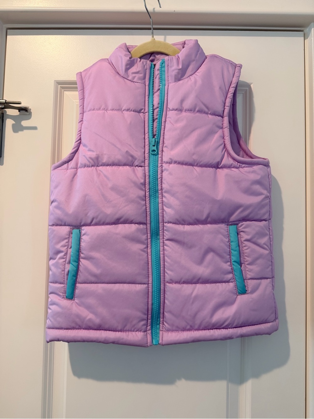 Girls' Lightweight Quilted Vest - Lavender with Teal Trim